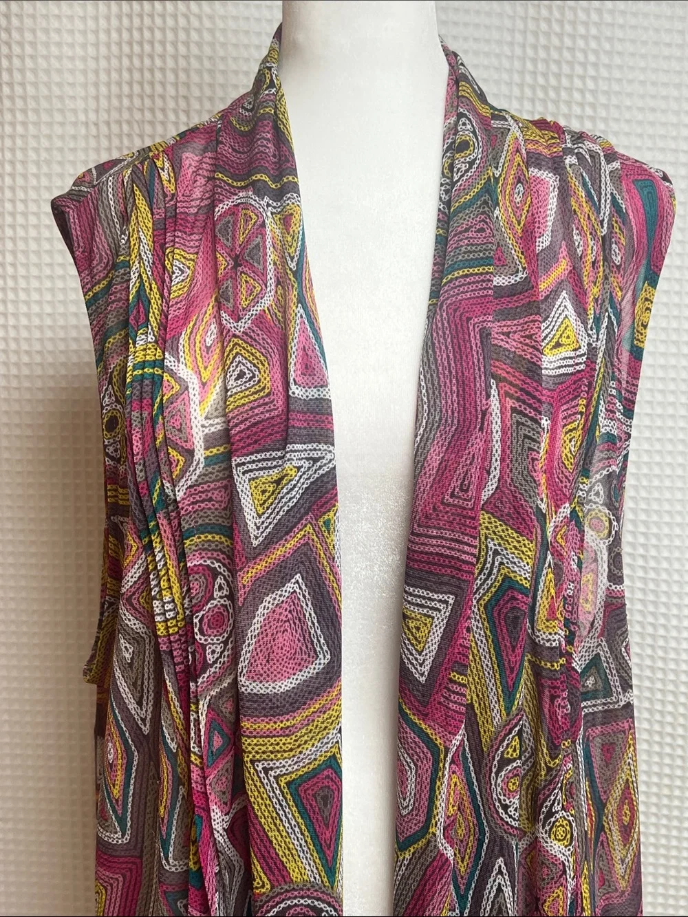 Susan Graver set of 3 open front sleeveless flowy chiffon colorful vests-1X